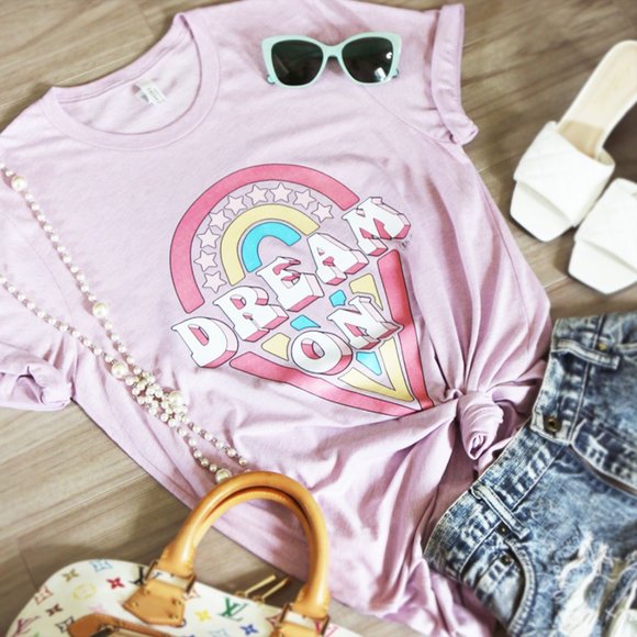 Bella Canvas Tops - Lilac Pastel Dream On Graphic Cotton Tee T Shirt